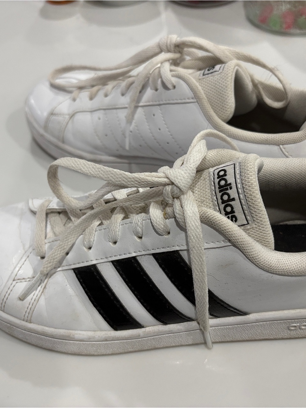 adidas White Sneakers with Black Stripes